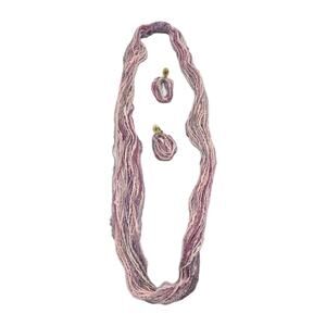 Vintage Folk Art Pastel Yarn Jewelry 36" Necklace 2" Earrings